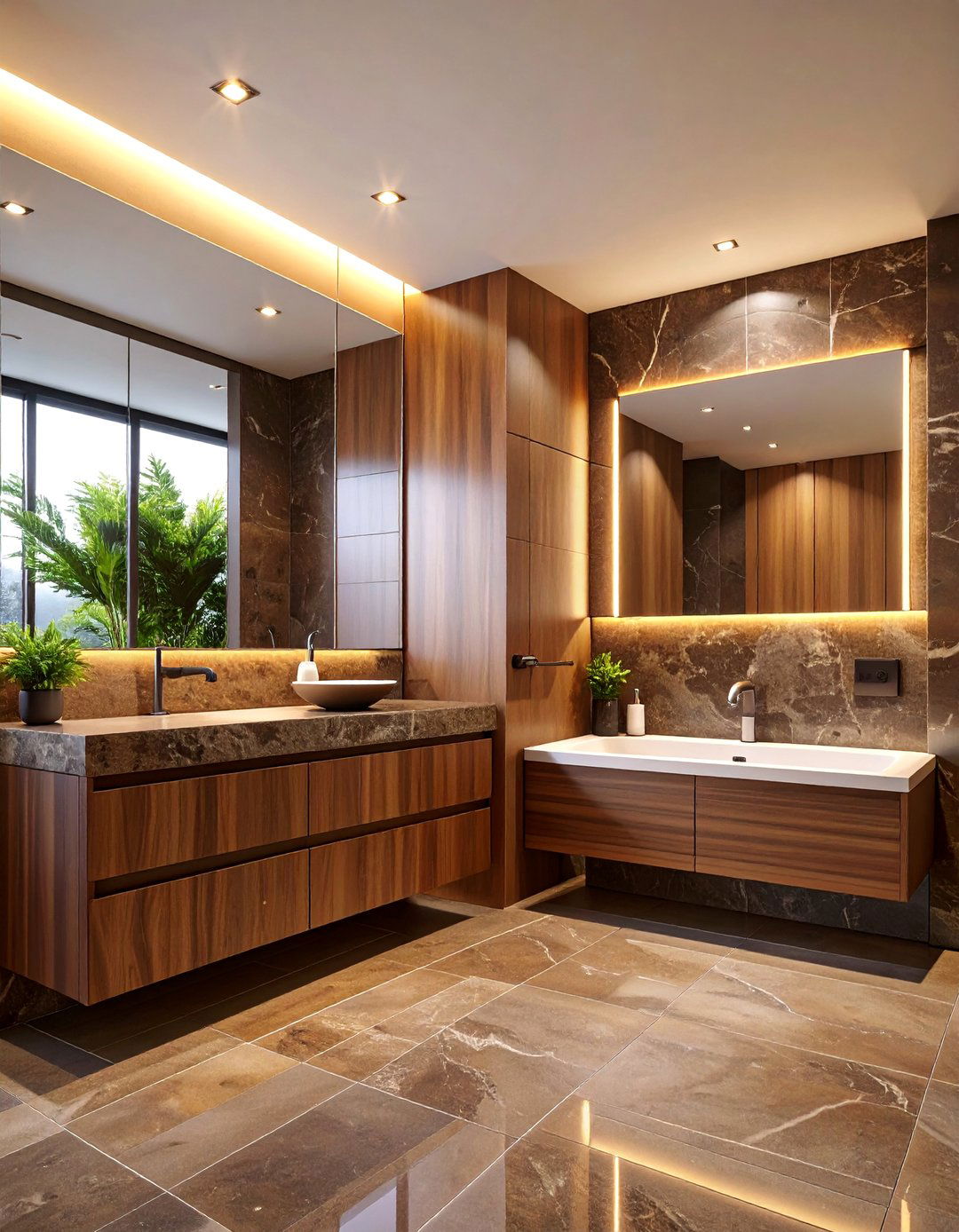 Contemporary Brown Granite Bathroom with Floating Vanity - 25 Brown Granite Bathroom Ideas