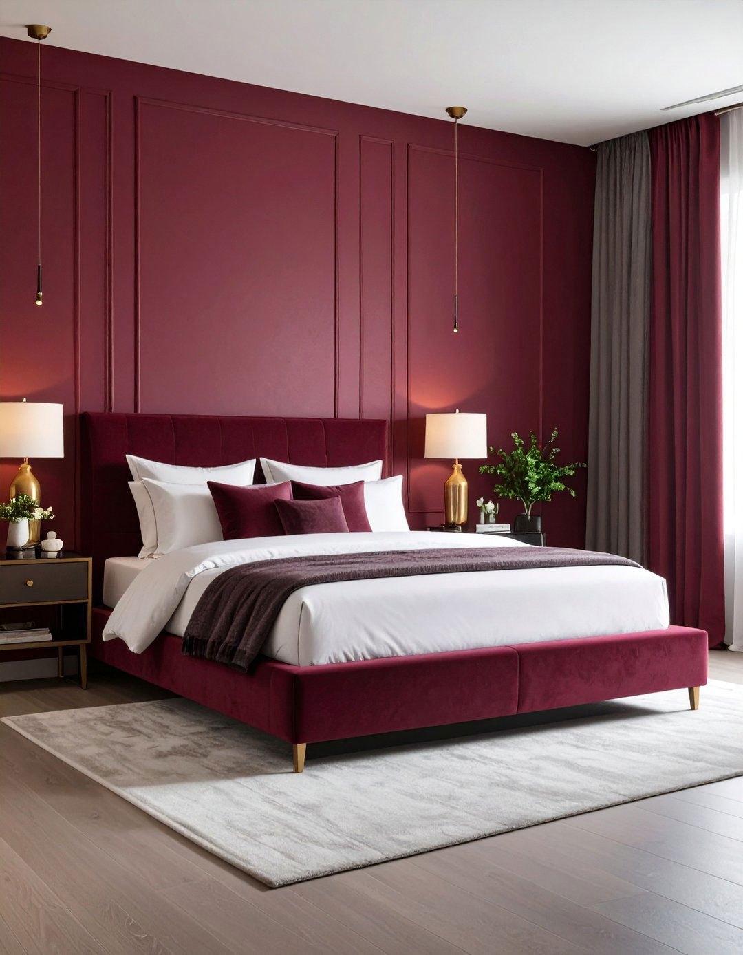 Contemporary Burgundy Accent Wall - 25 Burgundy Bedroom Ideas