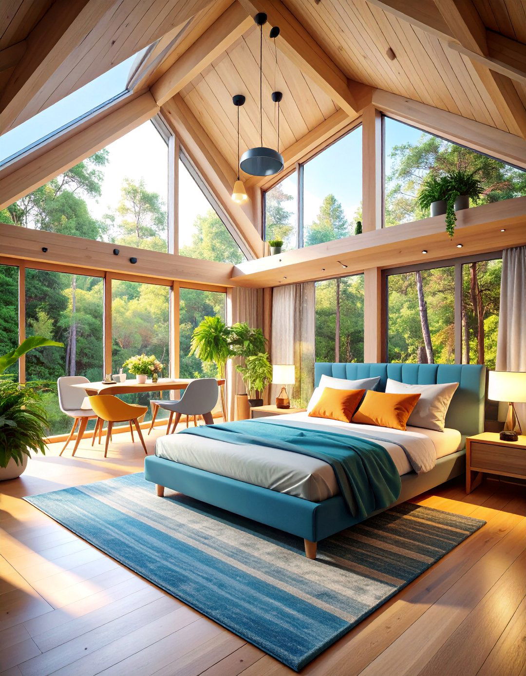 Contemporary Cabin with Floor to Ceiling Windows and Modern Amenities - 25 One Room Cabin Interior Design Ideas