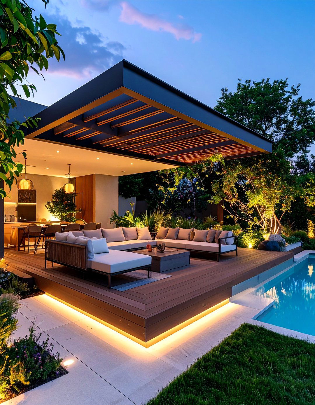 Contemporary Cantilever Pergola with Asymmetrical Design - 25 Patio Pergola Ideas
