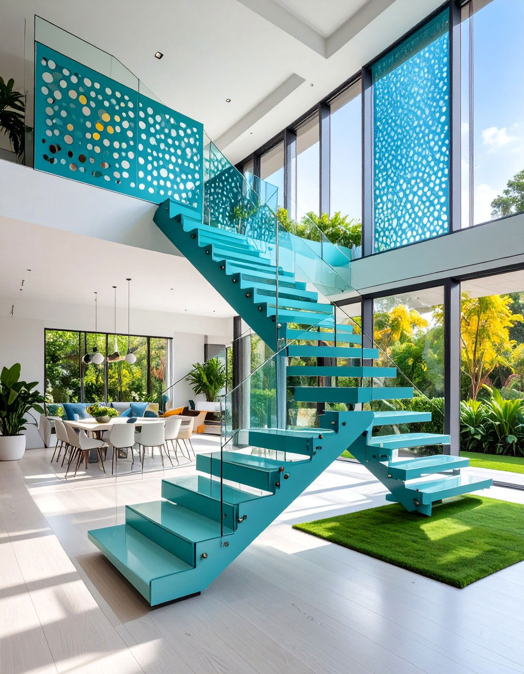 Contemporary Cantilevered Staircase with Perforated Metal Screens - 25 Staircase Ideas