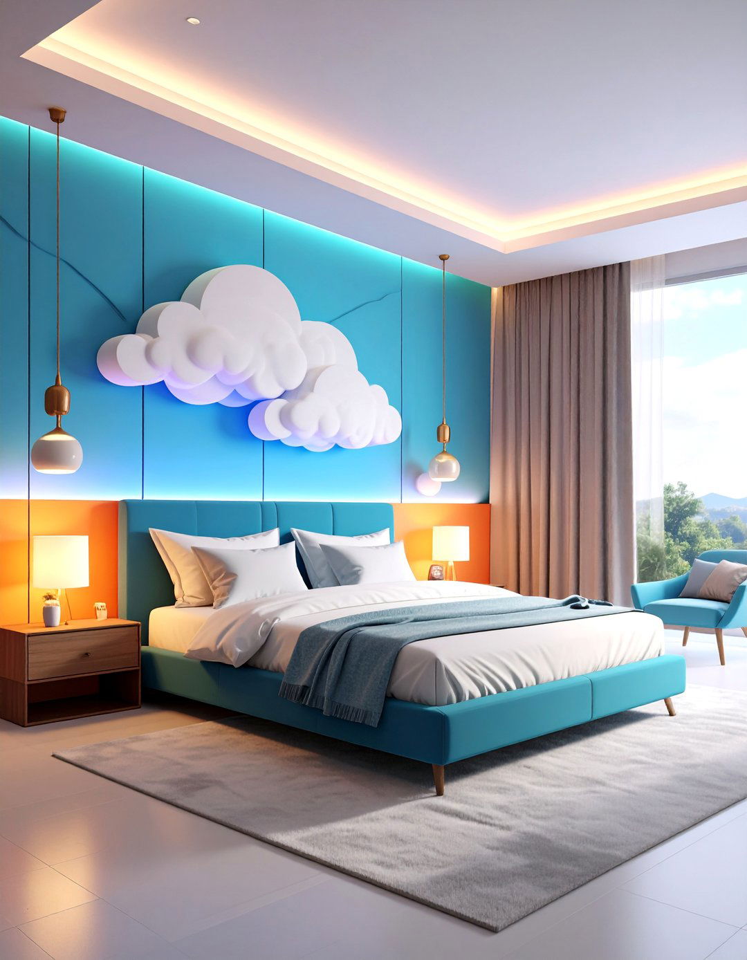 Contemporary Cloud Bedroom with Geometric Furniture - 25 Cloud-Themed Bedroom Ideas