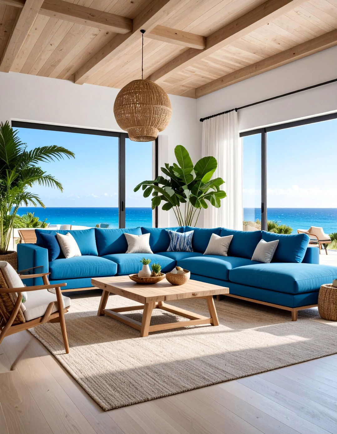 Contemporary Coastal Living Room with Natural Textures - 25 Aesthetic Living Room Ideas