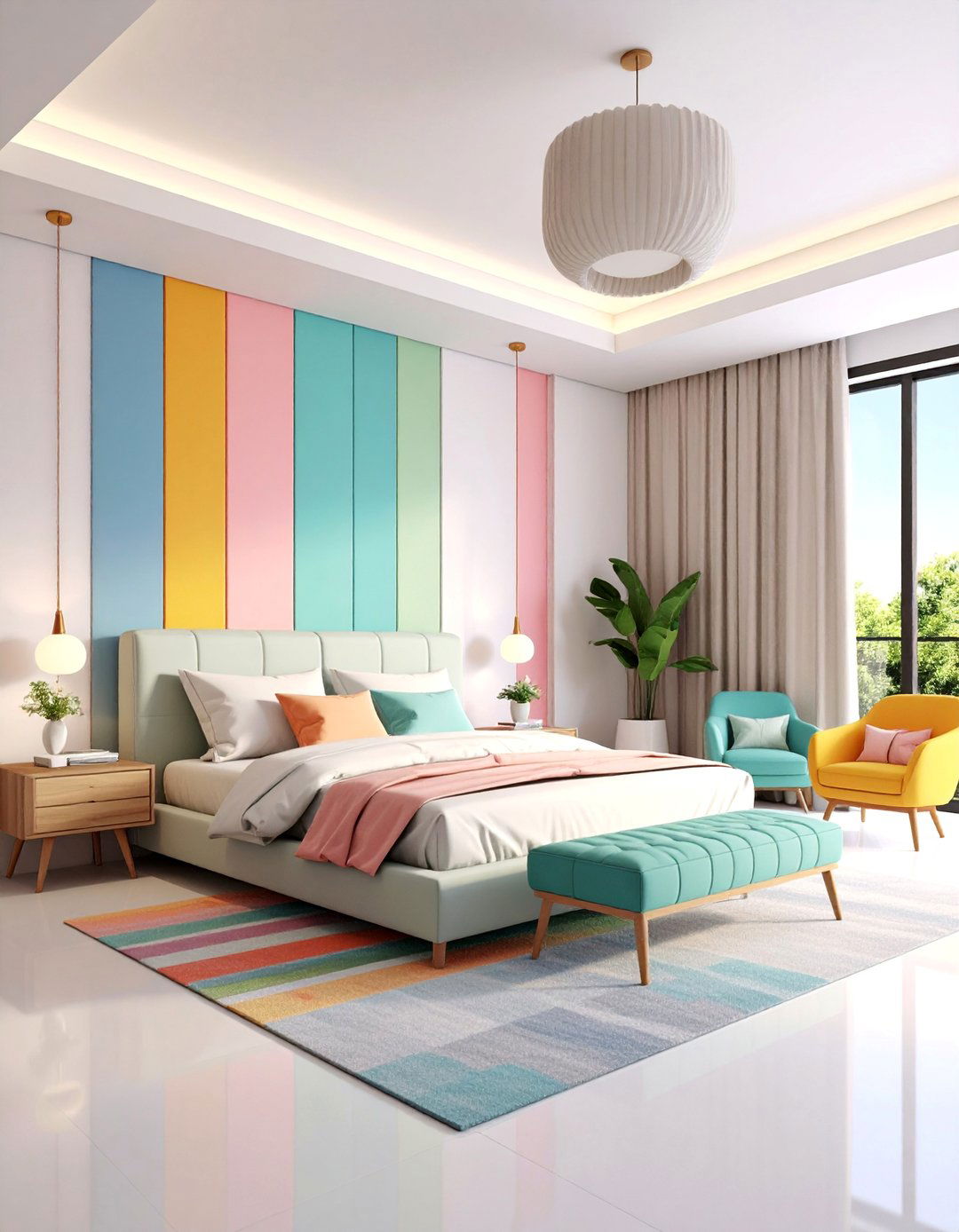 Contemporary Color Blocked Accent Walls - 25 L-shaped Bedroom Layout Ideas