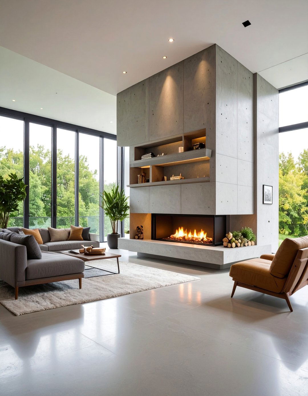 Contemporary Concrete Fireplace Wall - 25 Concrete Fireplace Ideas