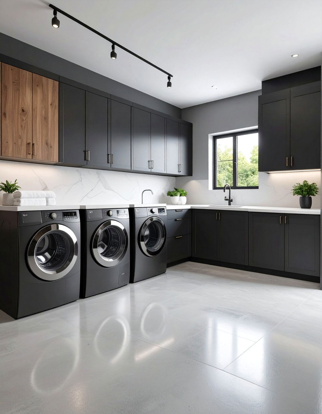 Contemporary Concrete Floor Design - 25 Black and White Laundry Room Ideas