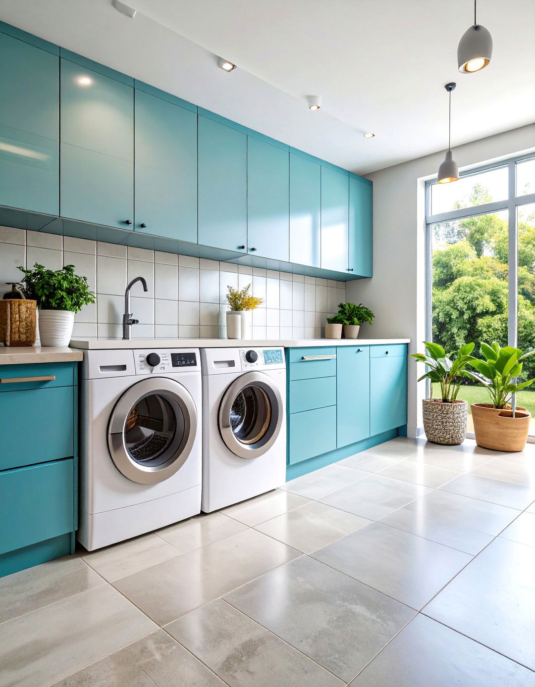 Contemporary Concrete Look Tiles - 25 Laundry Room Backsplash Ideas