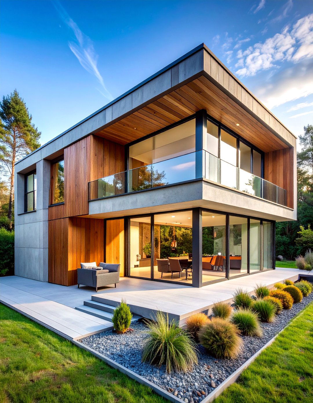 Contemporary Concrete and Wood Combination - 25 Scandinavian House Exterior Ideas
