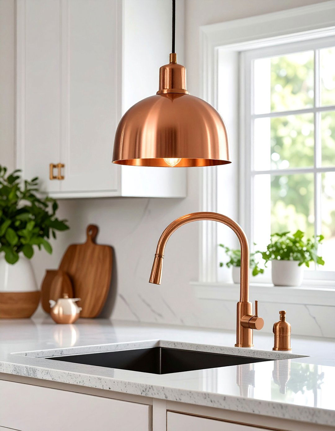 Contemporary Copper and Brass Accent Pendants - 25 Kitchen Sink Lighting Ideas
