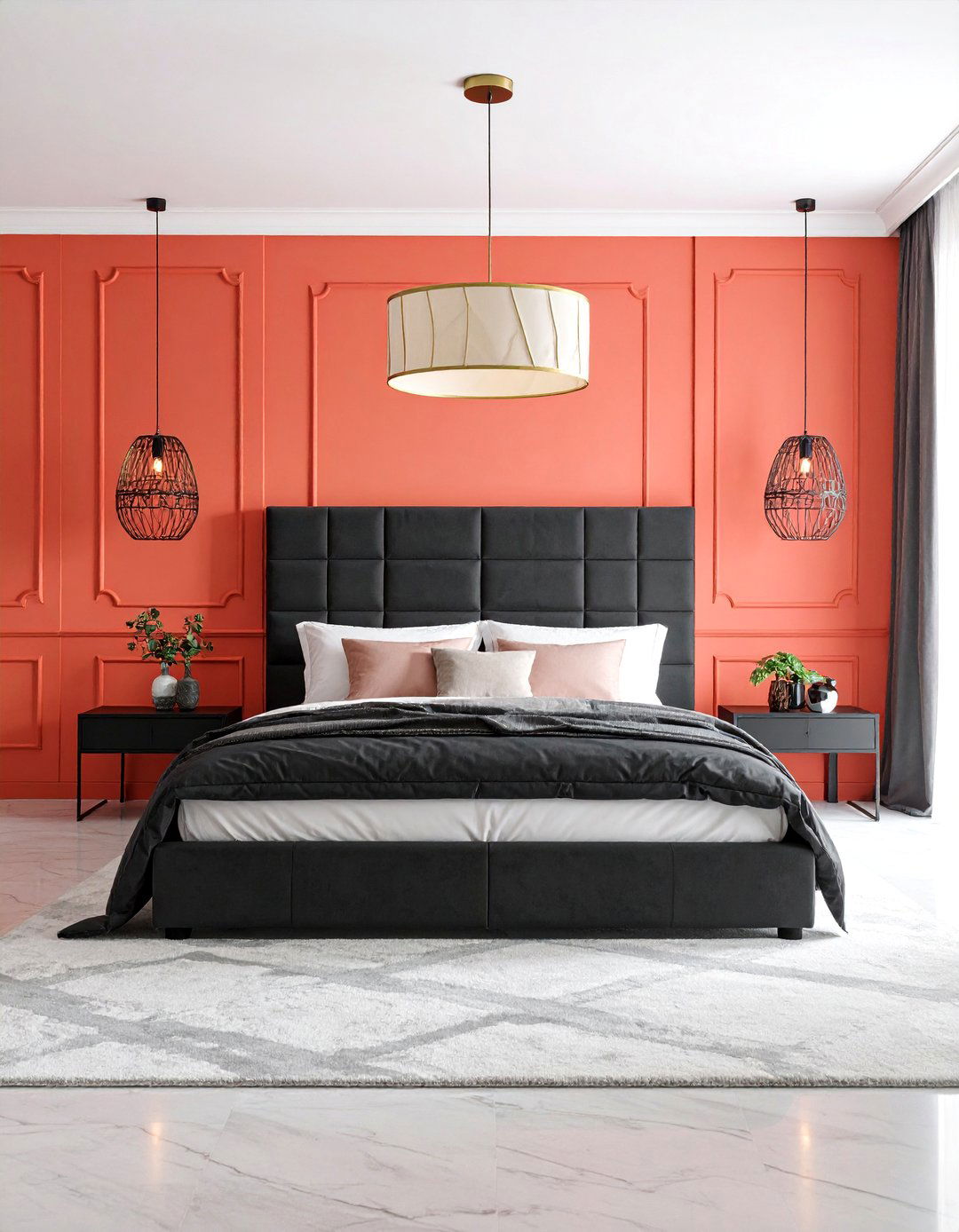 Contemporary Coral Bedroom with Geometric Patterns - 25 Coral Bedroom Ideas