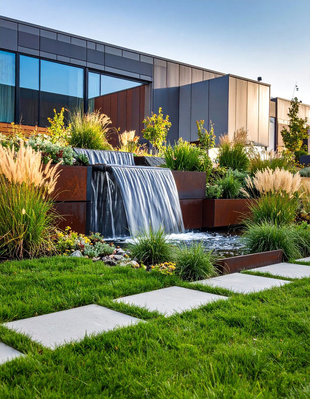 Contemporary Corten Steel Feature - 25 Backyard Waterfall Ideas