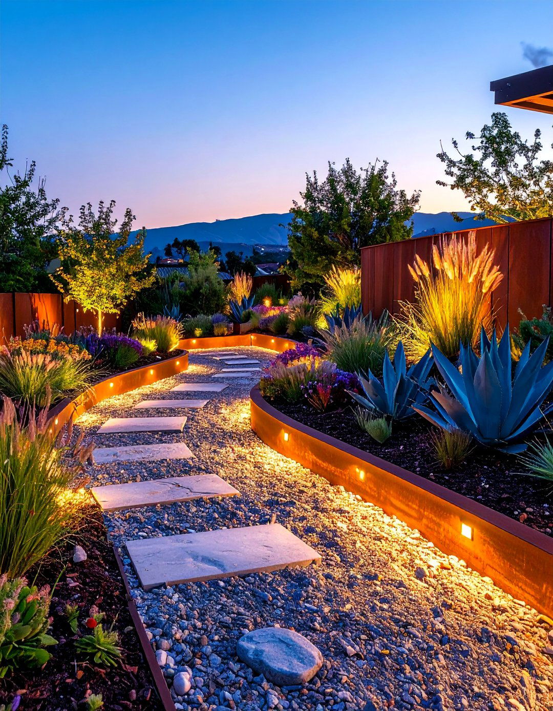 Contemporary Corten Steel Garden - 25 Sloping Garden Design Ideas