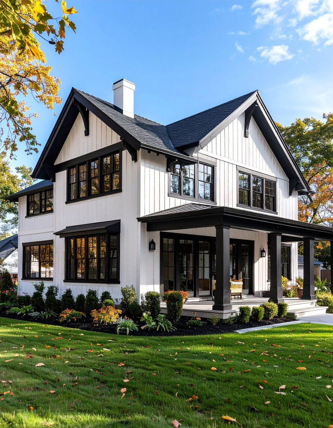 Contemporary Craftsman with Black Beam Details - 25 single story white house black trim