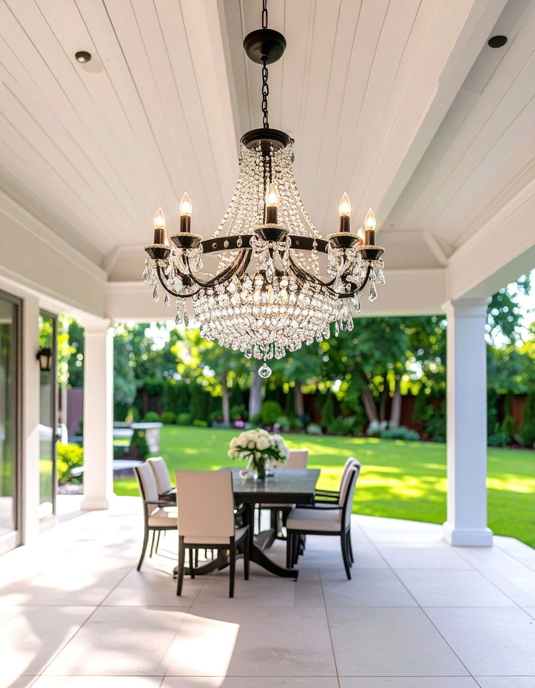 Contemporary Crystal Chandelier - 25 Covered Patio Lighting Ideas