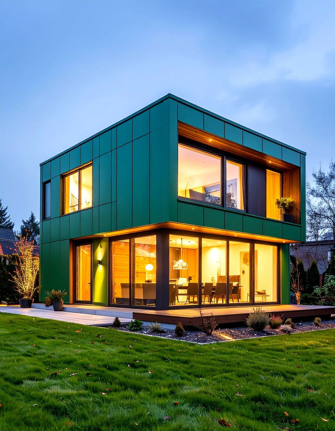 Contemporary Cube with Jade Green Panels - 25 Dark Green Exterior Ideas