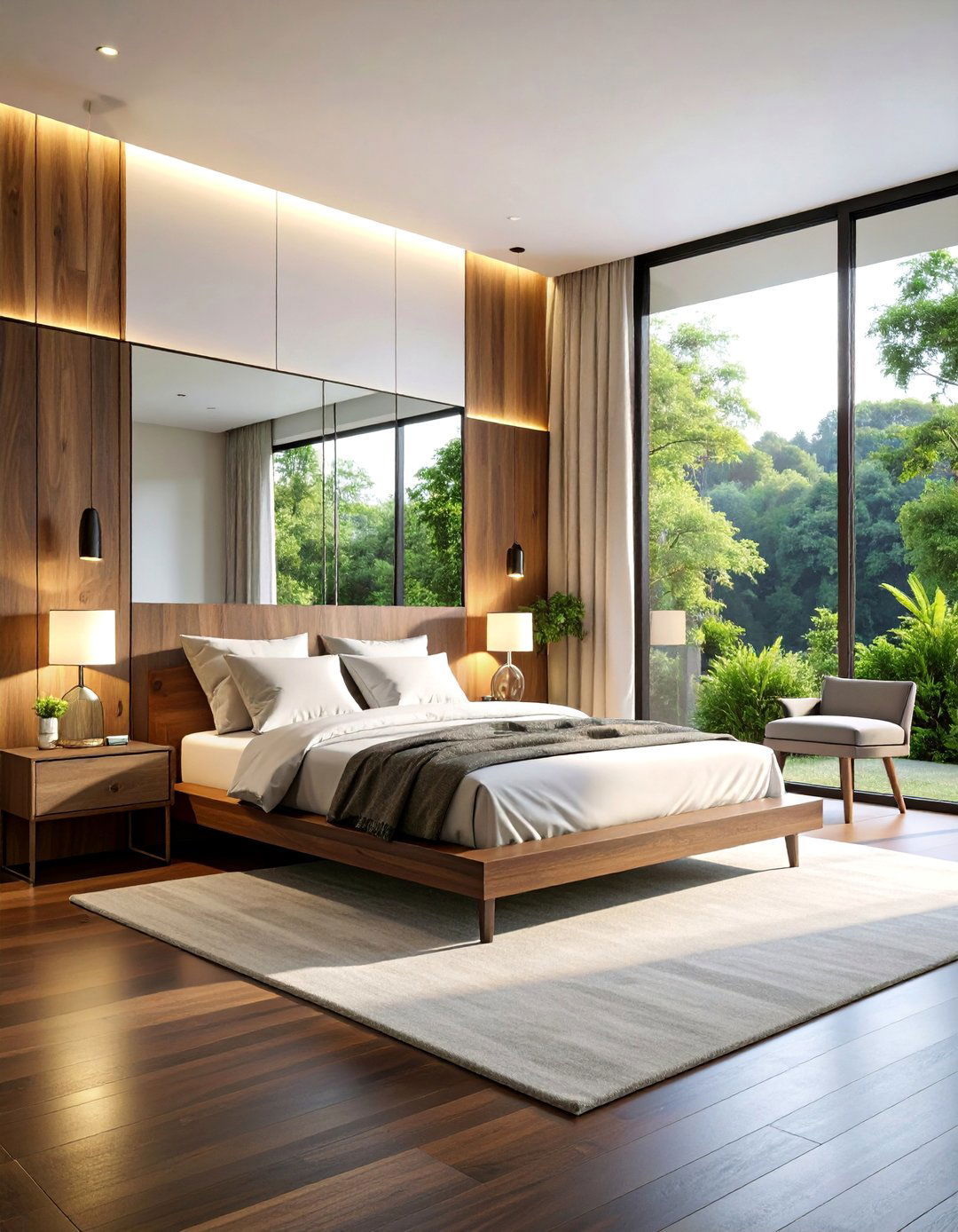 Contemporary Dark Wood Bedroom with Glass Accents - 25 Dark Wood Bedroom Ideas