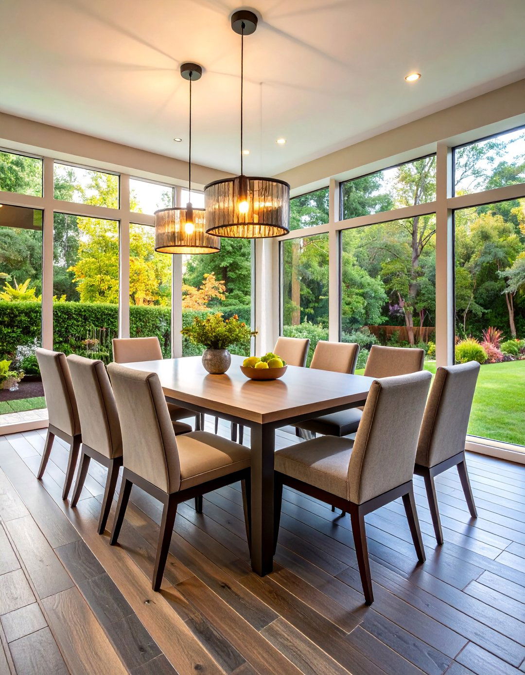 Contemporary Dining Sunroom with Sleek Brick Flooring - 25 Brick Floor Sunroom Ideas
