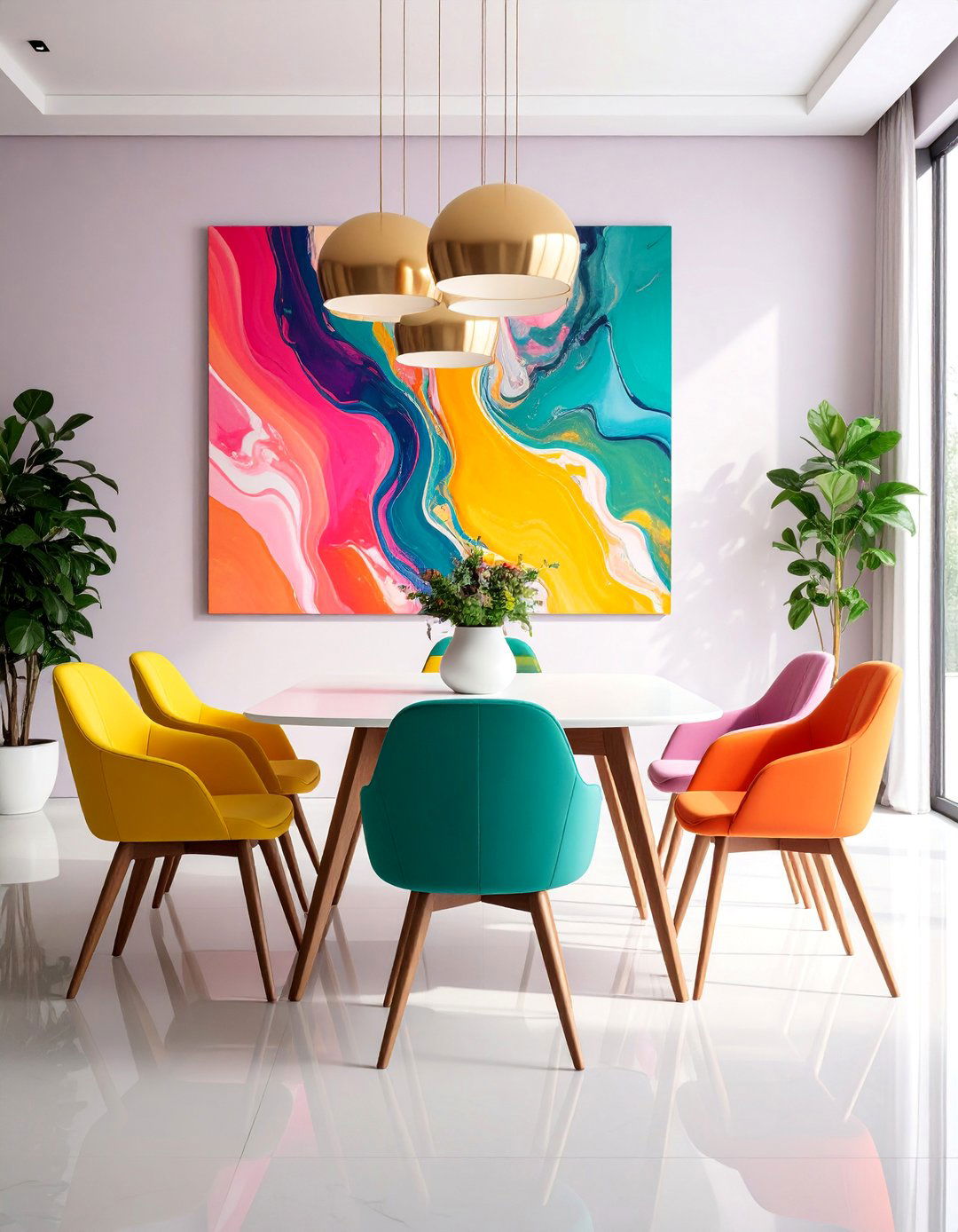 Contemporary Eclectic Dining Room with Statement Art - 25 Eclectic Dining Room Ideas