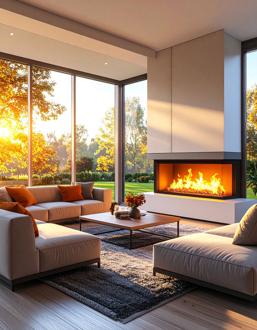 Contemporary Electric Fireplace with Built In Entertainment Center - 25 Sunroom With Fireplace Ideas