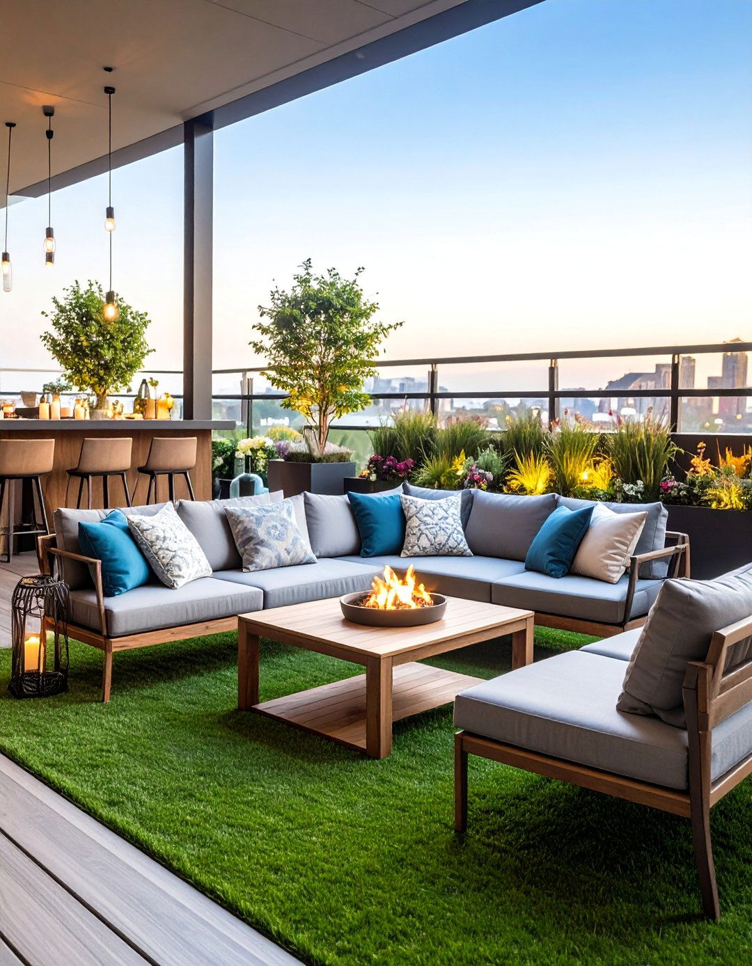Contemporary Entertainment Artificial Grass Lounge - 25 Artificial Grass Balcony Design