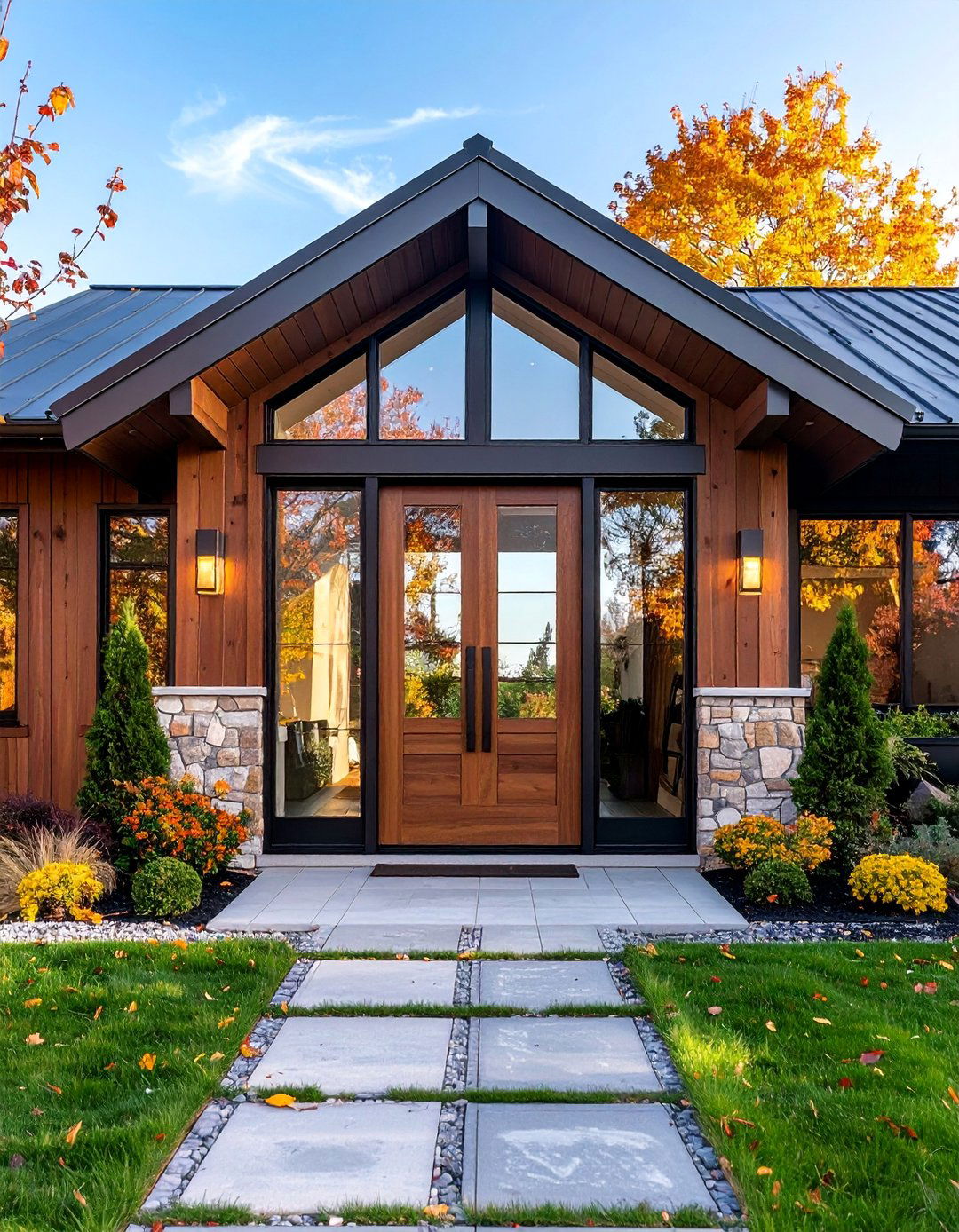 Contemporary Farmhouse Door with Glass and Steel - 25 Farmhouse Front Door Ideas
