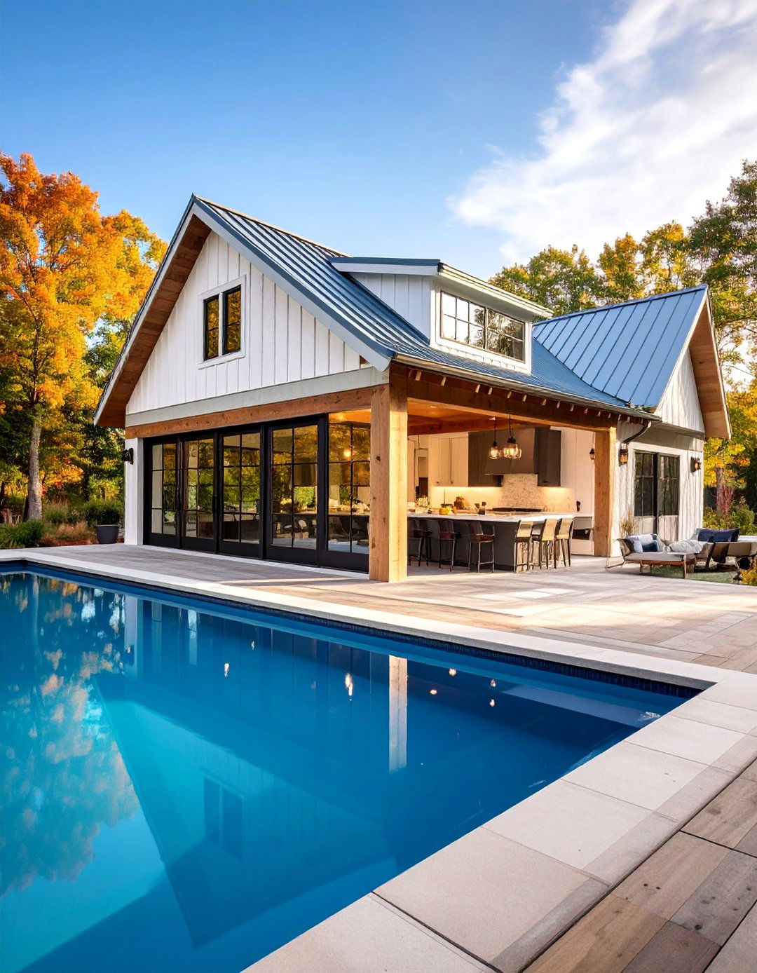 Contemporary Farmhouse Pool House with Modern Country Kitchen - 25 Pool House With Outdoor Kitchen Ideas