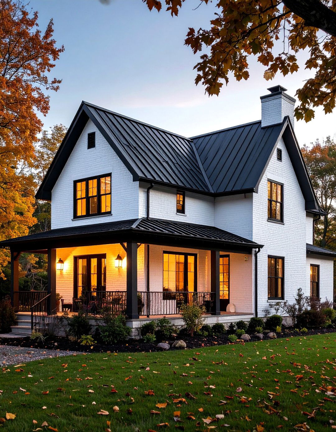 Contemporary Farmhouse with Metal Roofing - 25 White Brick House With Black Trim