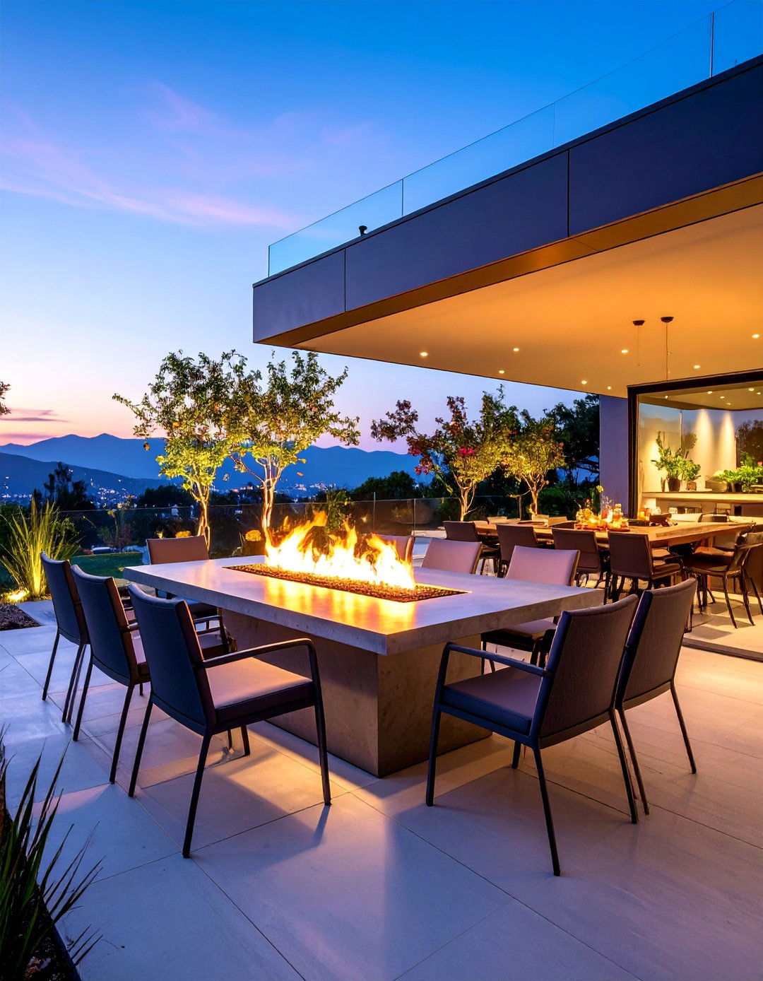 Contemporary Fire Table Dining - 25 Outdoor Dining Area Ideas