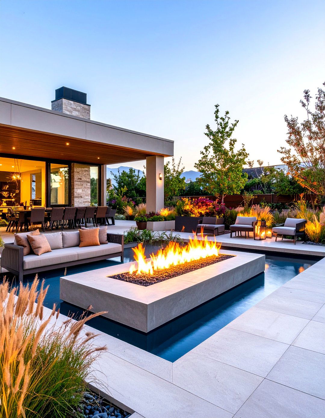 Contemporary Fire and Water Feature Garden - 25 Outdoor Decor Ideas