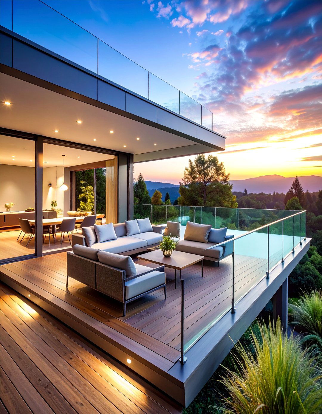 Contemporary Floating Deck with Glass Railings - 25 Floating Deck Ideas