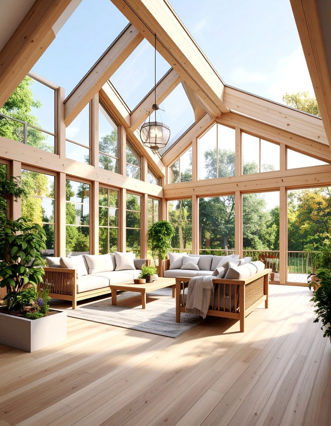 Contemporary Gable Style Sunroom with Integrated Decking - 25 Sunroom and Deck Combo Ideas