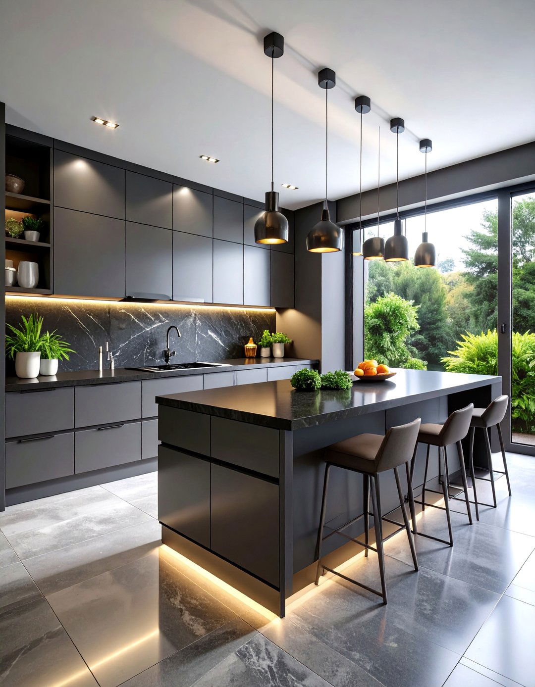 Contemporary Galley Kitchen with High Gloss Gray Cabinets - 25 Kitchen With Gray Cabinets And Black Countertops Ideas