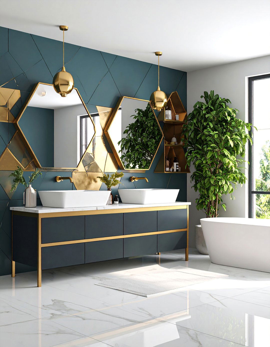 Contemporary Geometric Black and Gold Bathroom - 25 Black and Gold Bathroom Ideas
