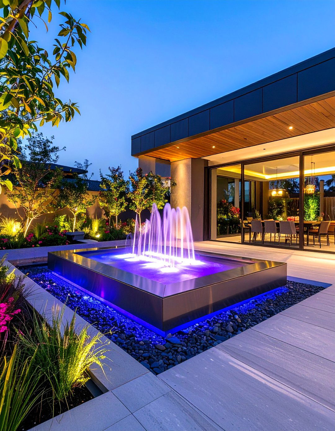 Contemporary Geometric Fountain with LED Integration - 25 Water Feature Ideas