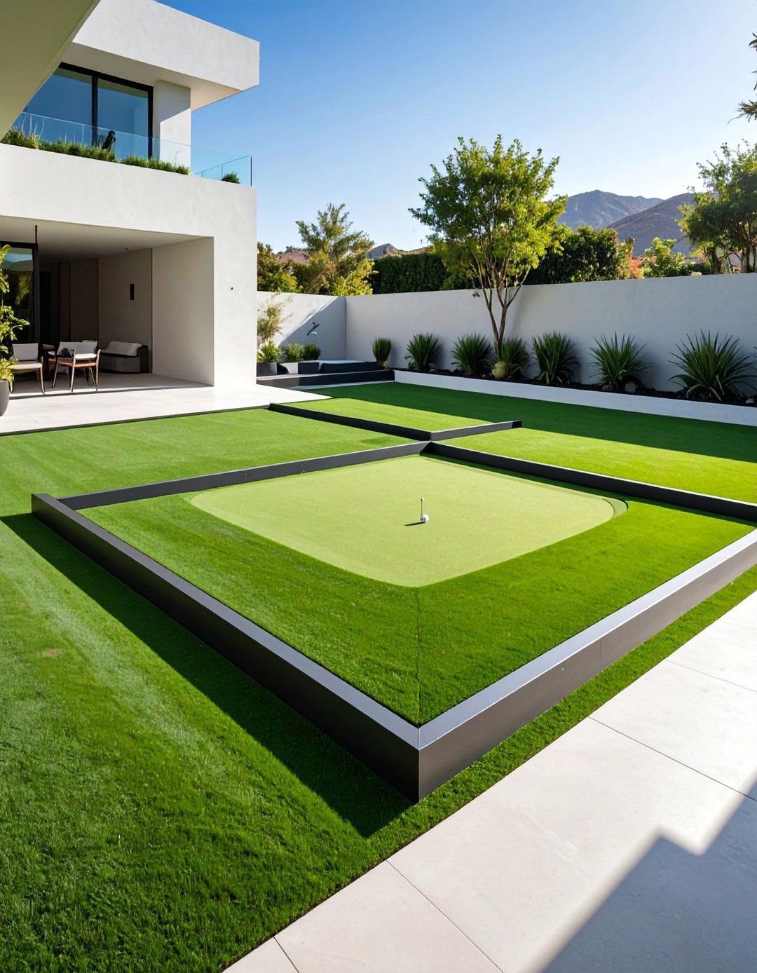 Contemporary Geometric Green with Modern Design - 25 Backyard Putting Green Ideas