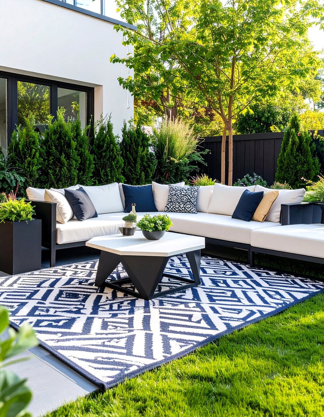Contemporary Geometric Patio with Angular Designs - 25 Black and White Patio Ideas