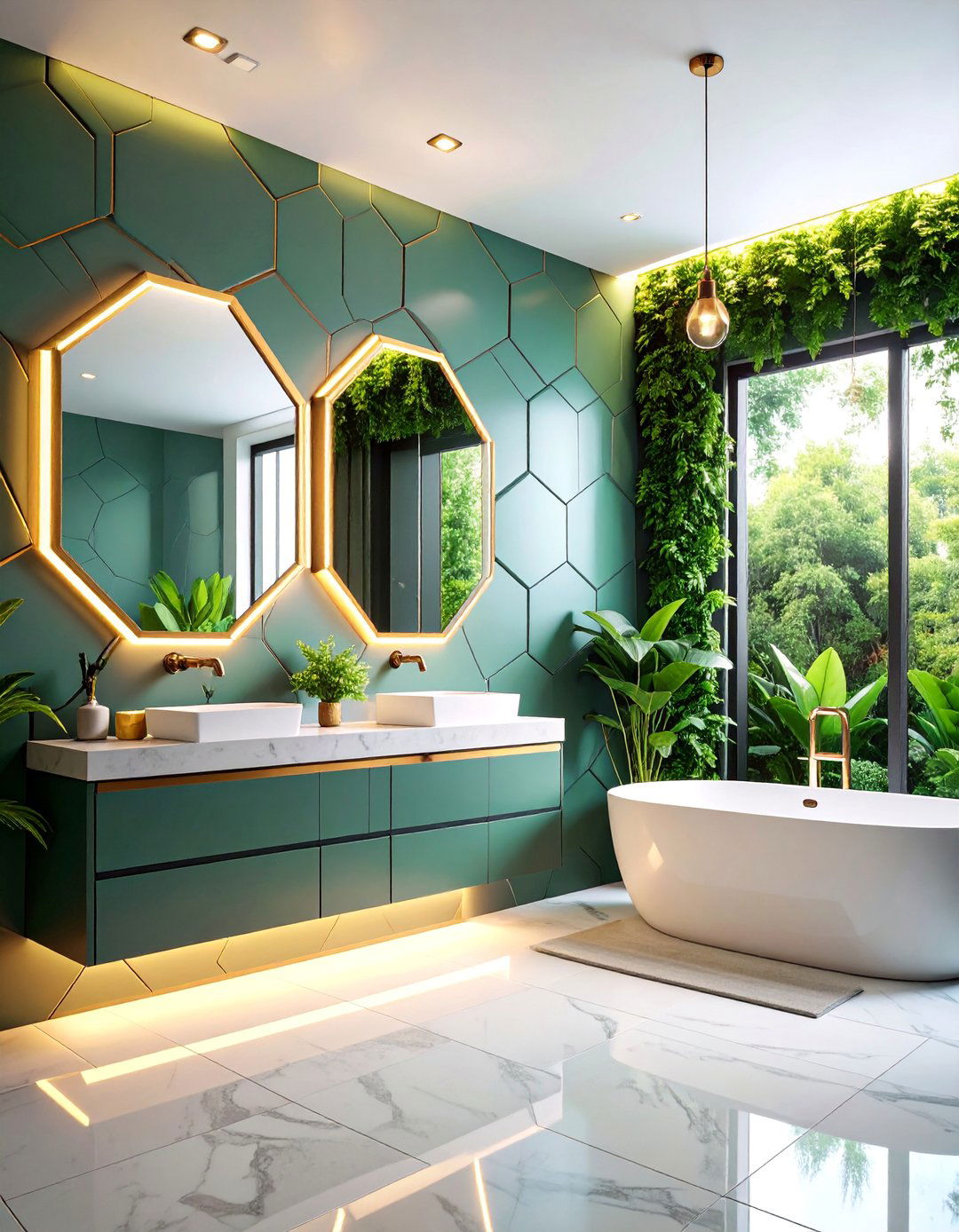 Contemporary Geometric Pattern Play - 25 Windowless Bathroom Ideas