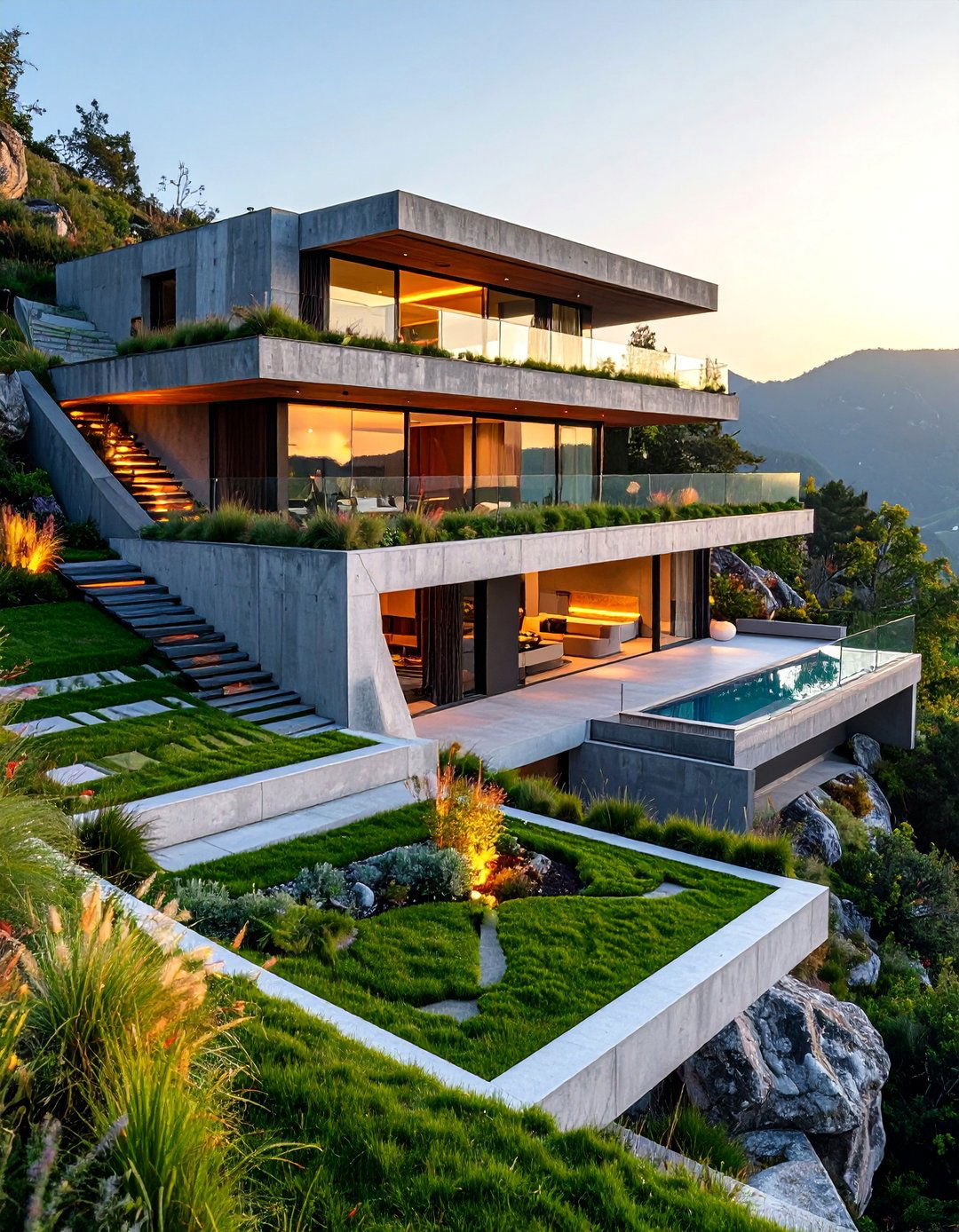 Contemporary Geometric Terraces - 25 Hillside Terraced Garden Ideas