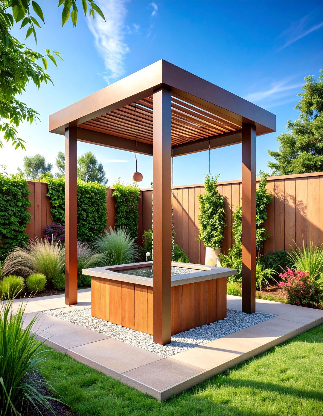 Contemporary Geometric Wishing Well - 25 Outdoor Wishing Well Garden Ideas