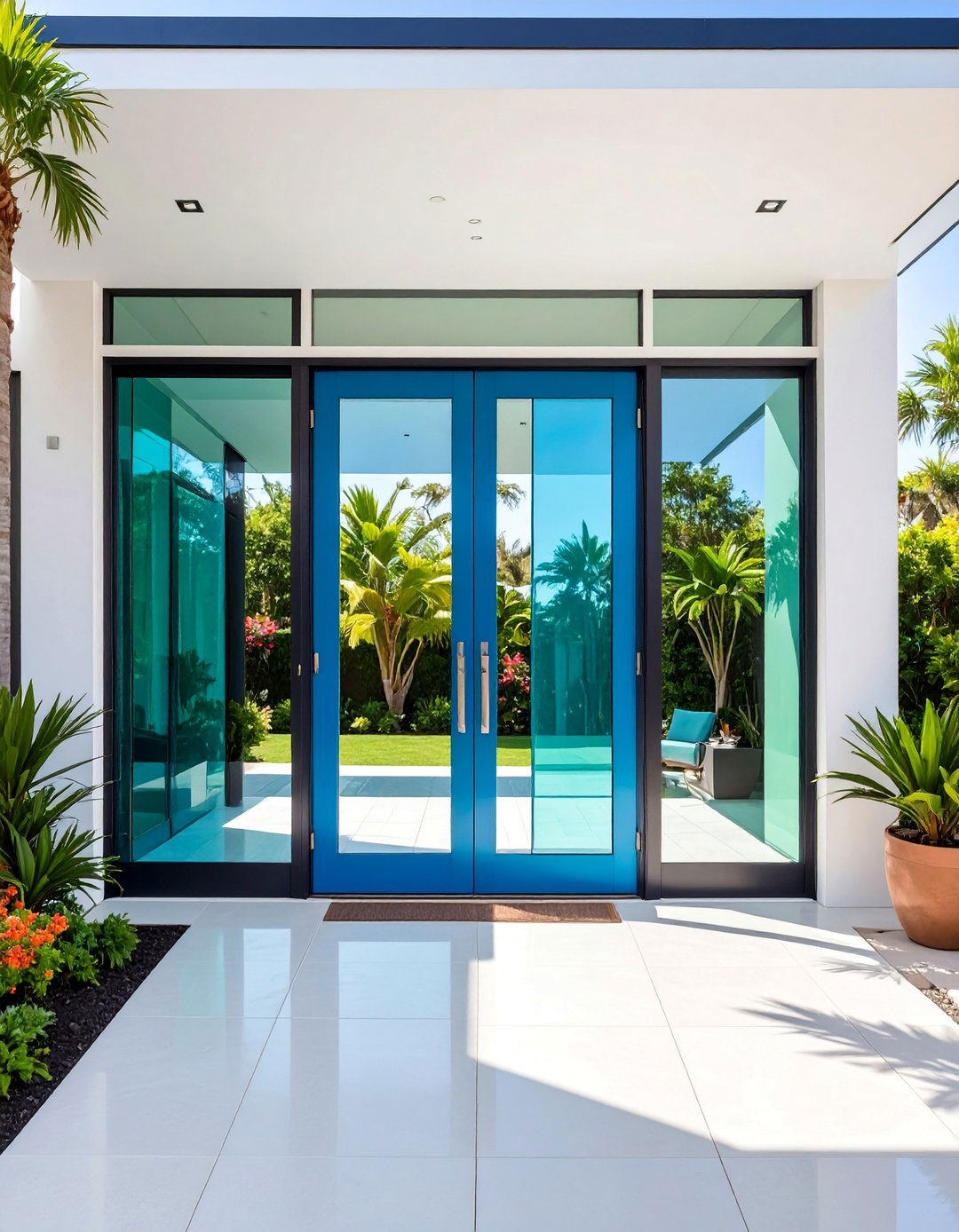 Contemporary Glass Door with Colored Glass Panels - 25 Glass Front Doors Ideas