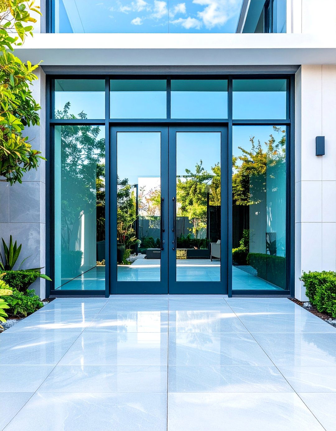 Contemporary Glass Double Doors with Steel Frames - 25 Double Front Door Ideas