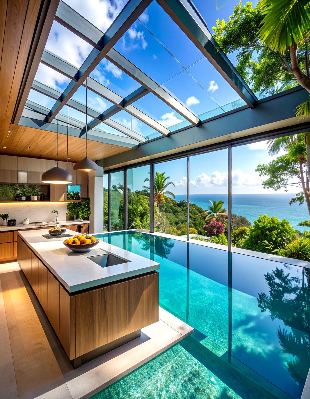Contemporary Glass Lanai Kitchen with Aluminum Framework - 25 Lanai Kitchen Ideas