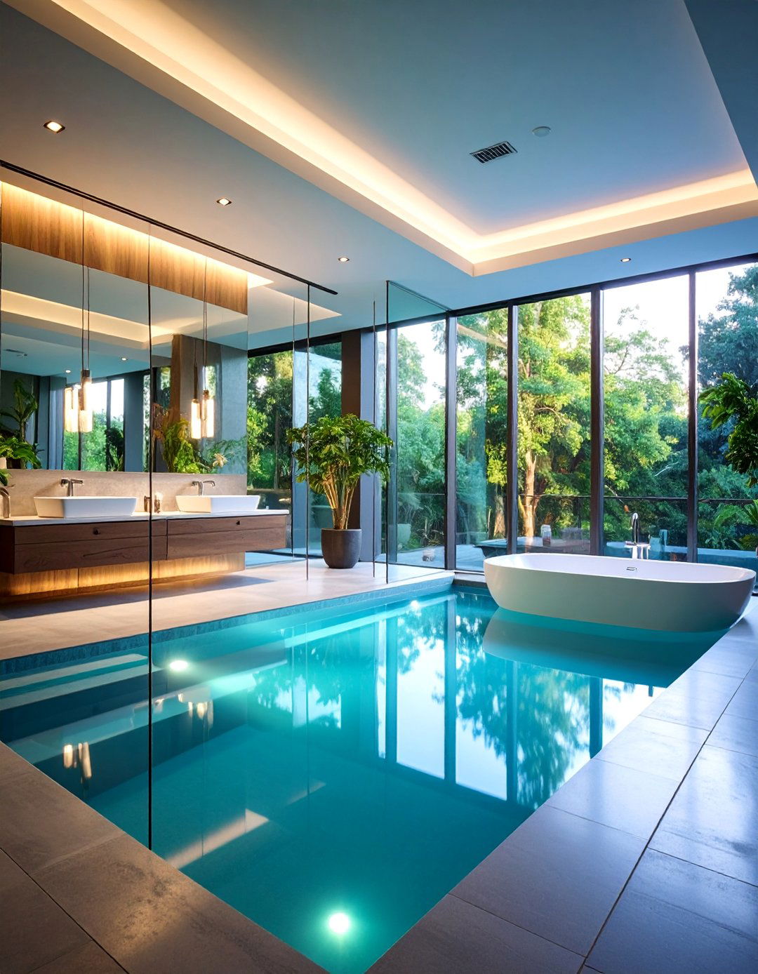 Contemporary Glass Pool Bathroom - 25 Pool Bathroom Ideas