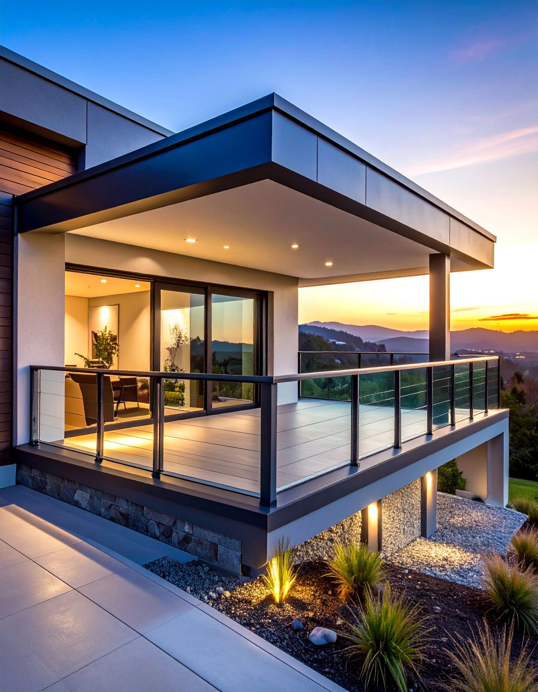 Contemporary Glass Railing Balcony with Steel Framework - 25 Balcony Over Garage Ideas