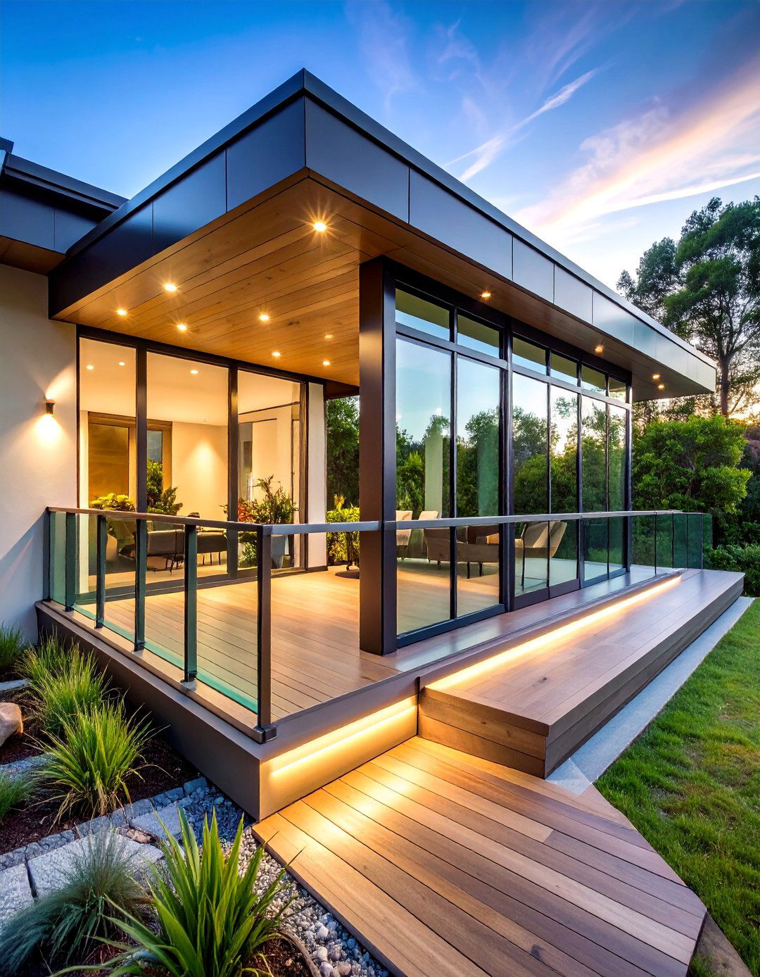 Contemporary Glass Railing Porch - 25 Raised Ranch Front Porch Ideas