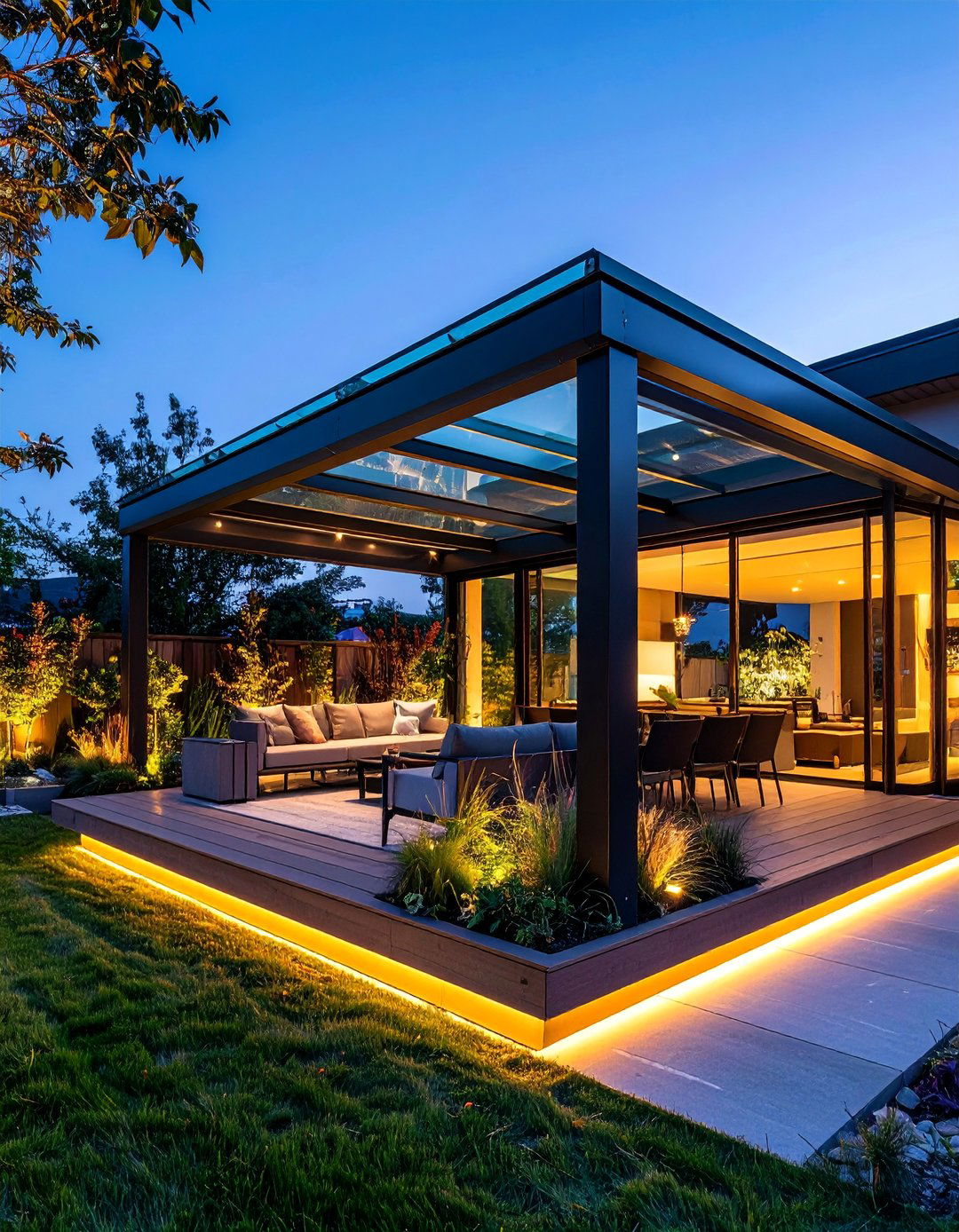 Contemporary Glass Top Pergola with Clean Lines - 25 Patio With a Pergola Ideas