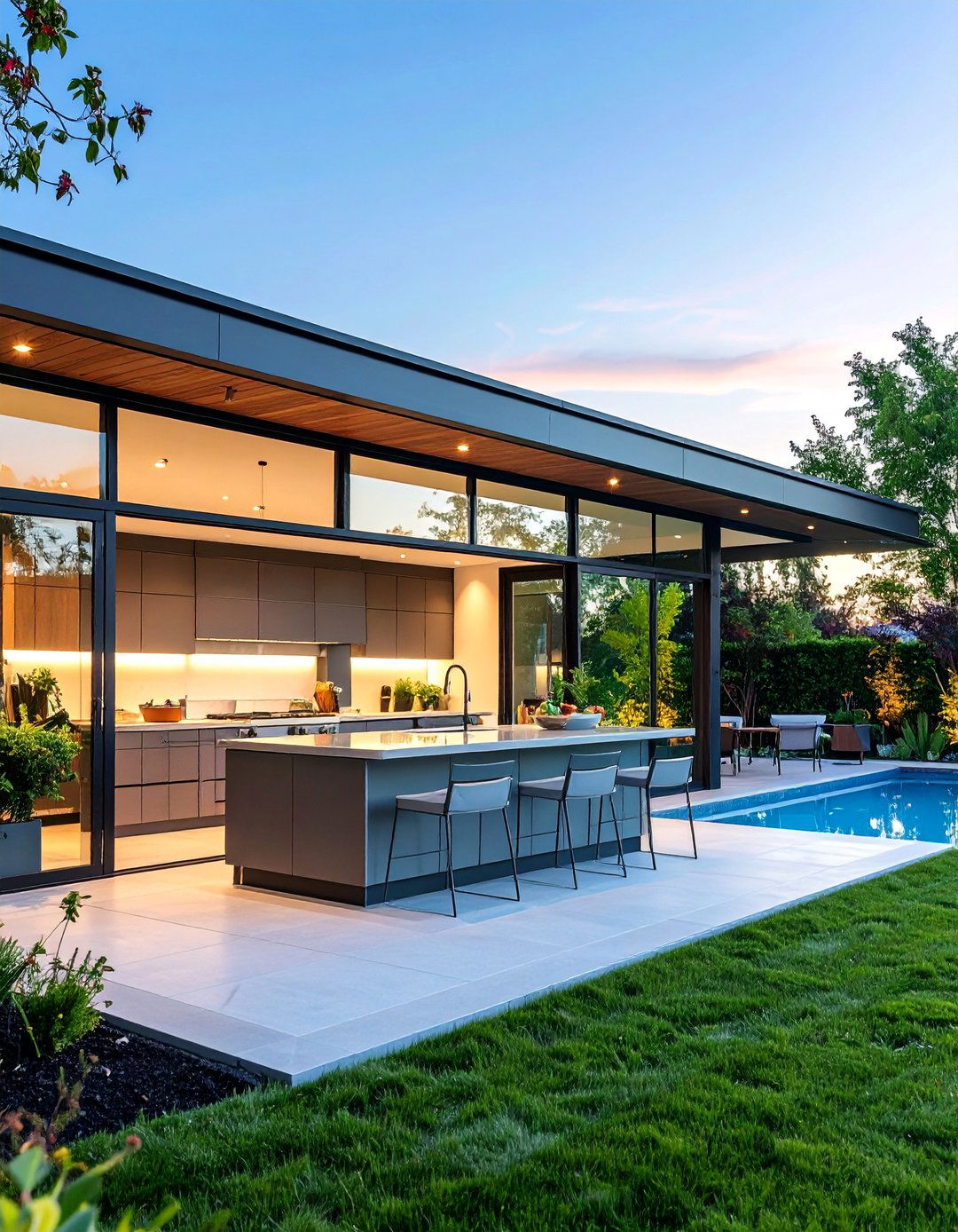 Contemporary Glass and Steel Kitchen - 25 L Shaped Outdoor Kitchen Ideas