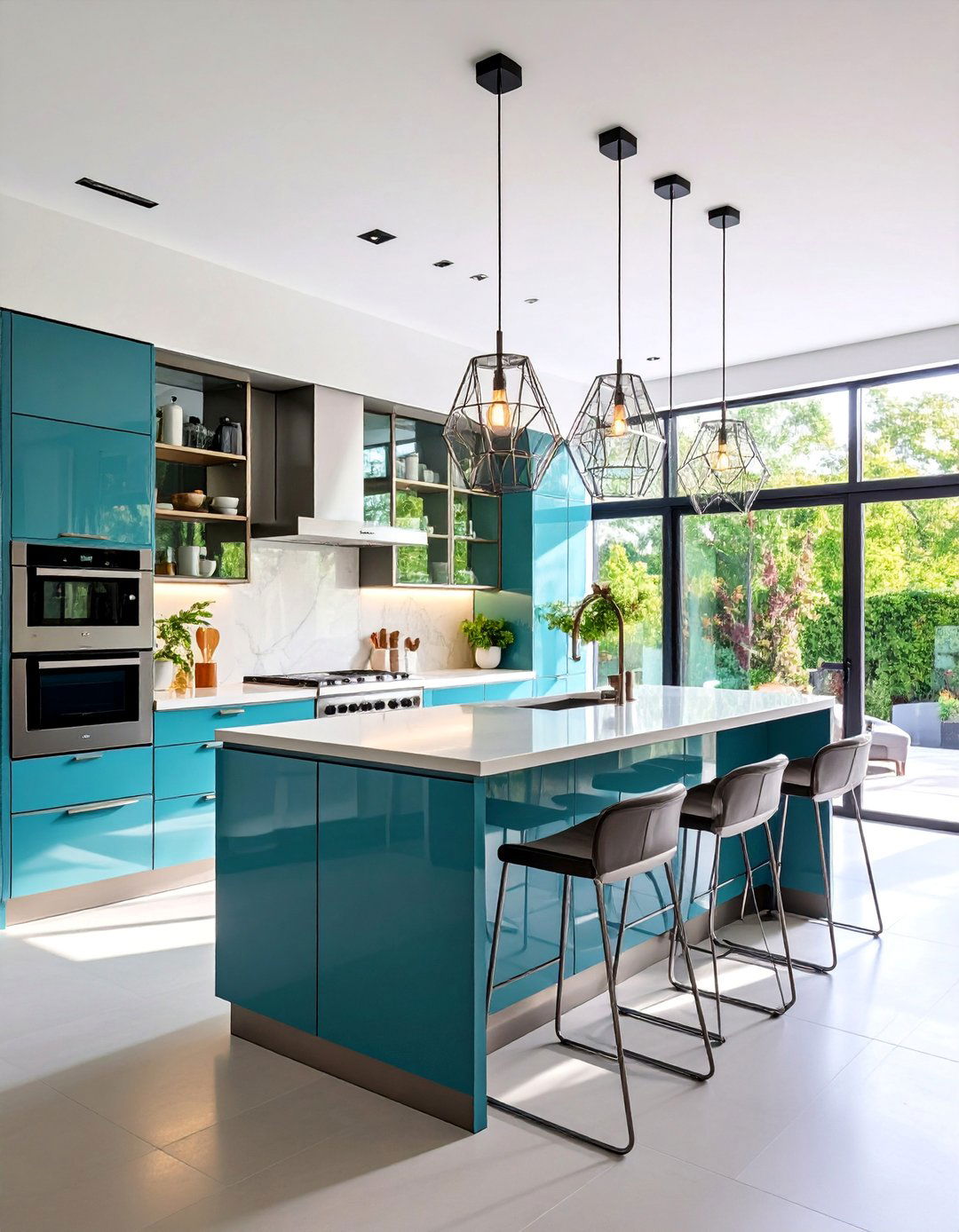 Contemporary Glass and Steel Sloped Design - 25 Sloped Ceiling Kitchen Ideas