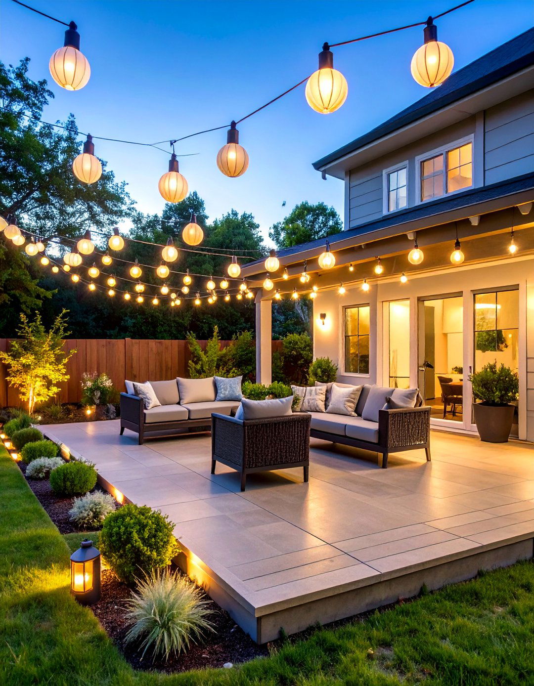 Contemporary Globe String Lights - 25 Covered Patio Lighting Ideas