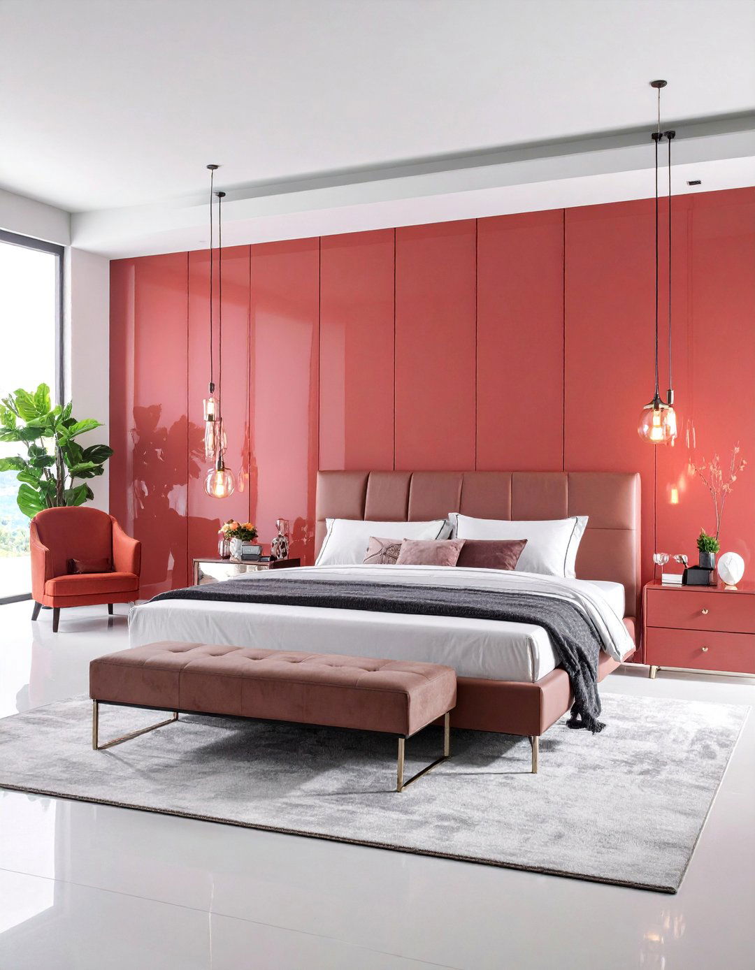 Contemporary Glossy Lacquer Statement Wall - 25 Built-in Wardrobe Ideas Around a Bed